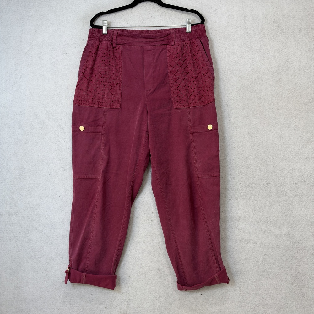 Soft Surroundings Cargo Pants Womens Large Red Crop Cuffed Elastic Waist